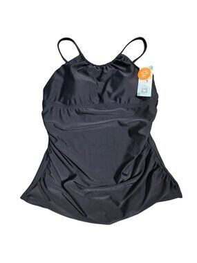 NWT | Black Ruched Empire Waist Tankini Swimsuit Top Adjustable Straps Large